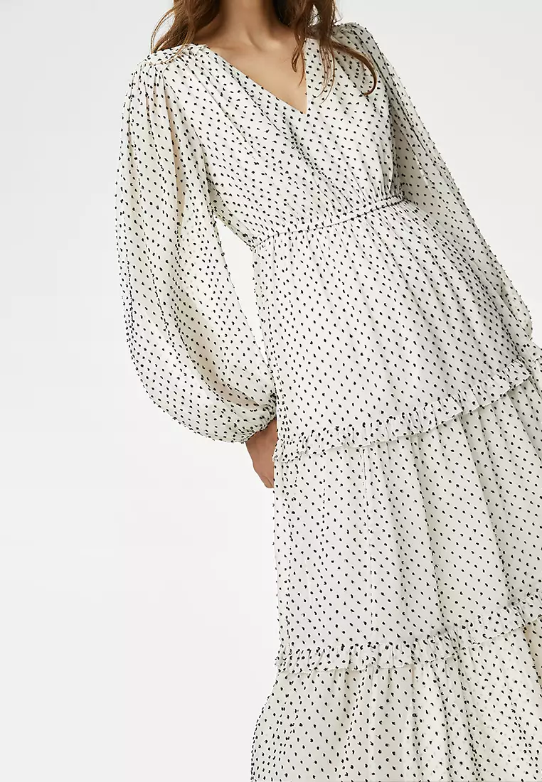 Polka Dot V-Neck Maxi Tiered Dress