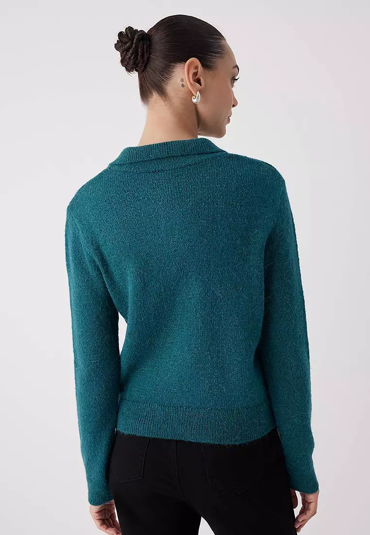 Petrol Alpaca Wool Blended Premium/Special Yarn Knitwear Sweater