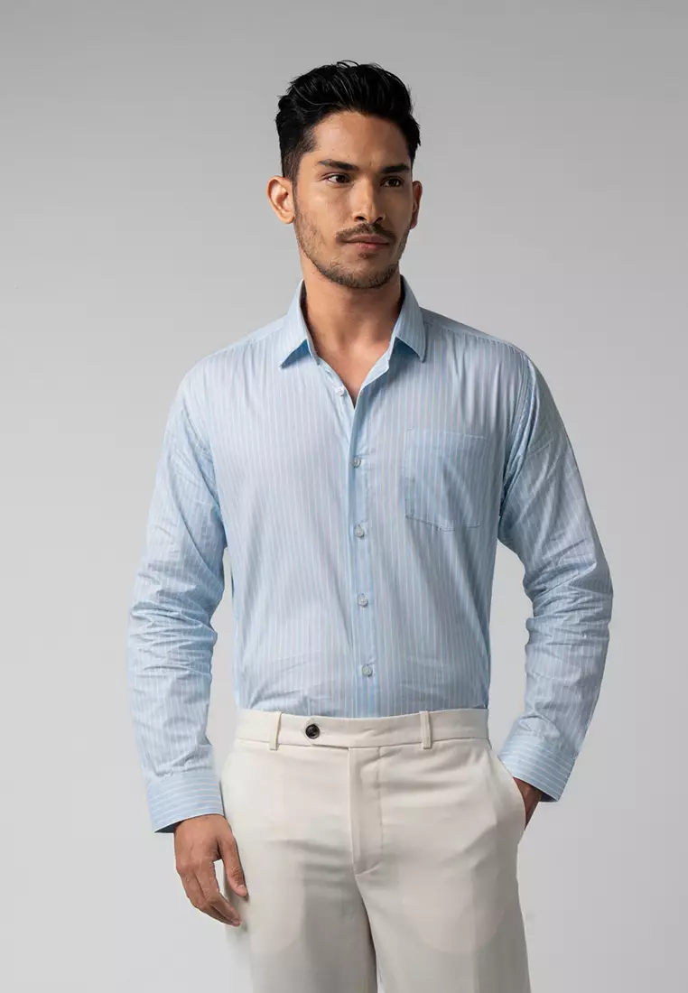 Hugo Stripe Shirt Aqua Blue LS
