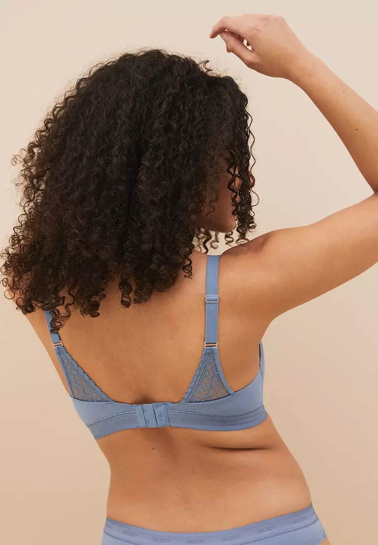 Buy Marks & Spencer Cotton With Cool Comfort Non Wired Bra - Blue Online