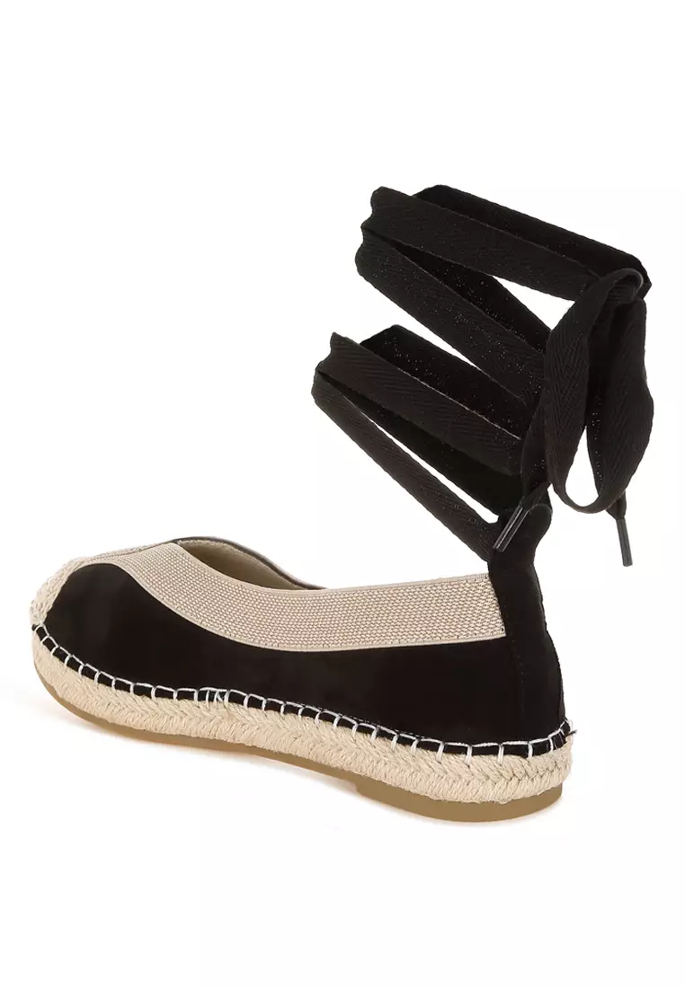 Microfiber Detachable Lace Espadrilles In Black