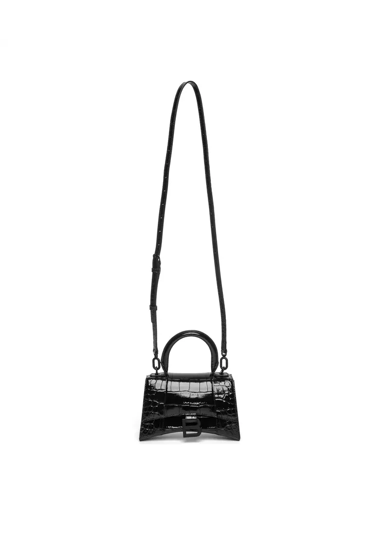 Hourglass XS Crocodile-Embossed Top-Handle Bag