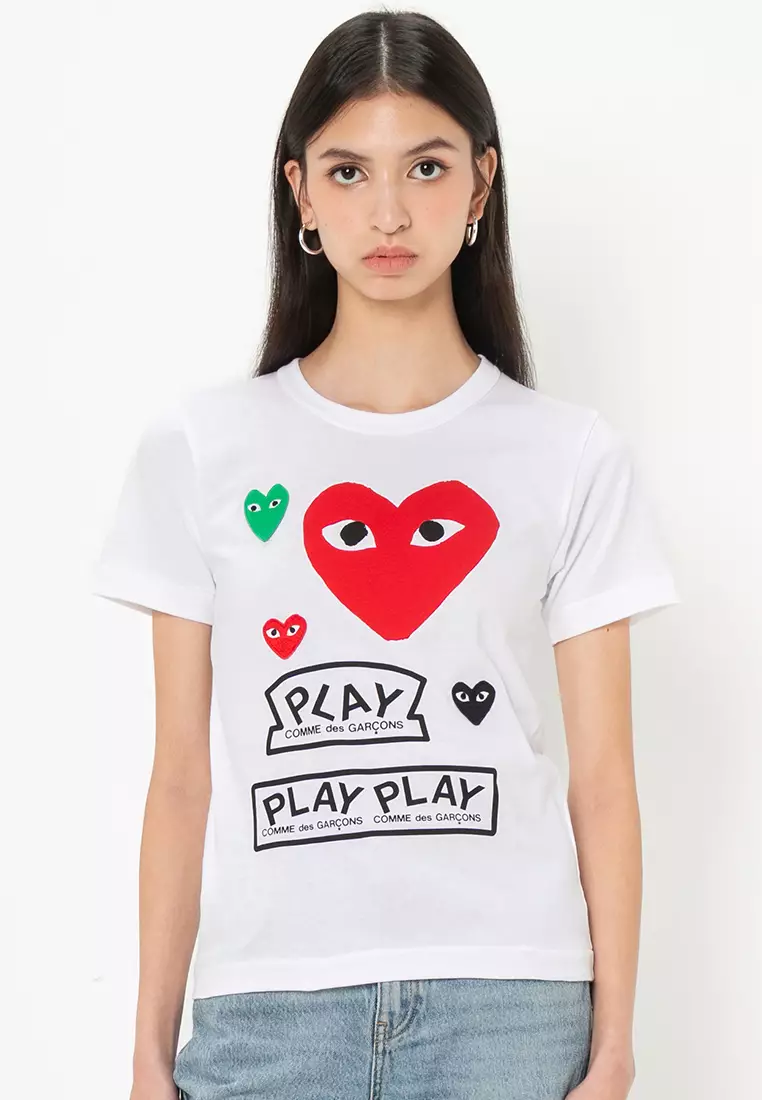 Jual CDG Play Multi Logo Red Heart T-Shirt (bl) Original 2025
