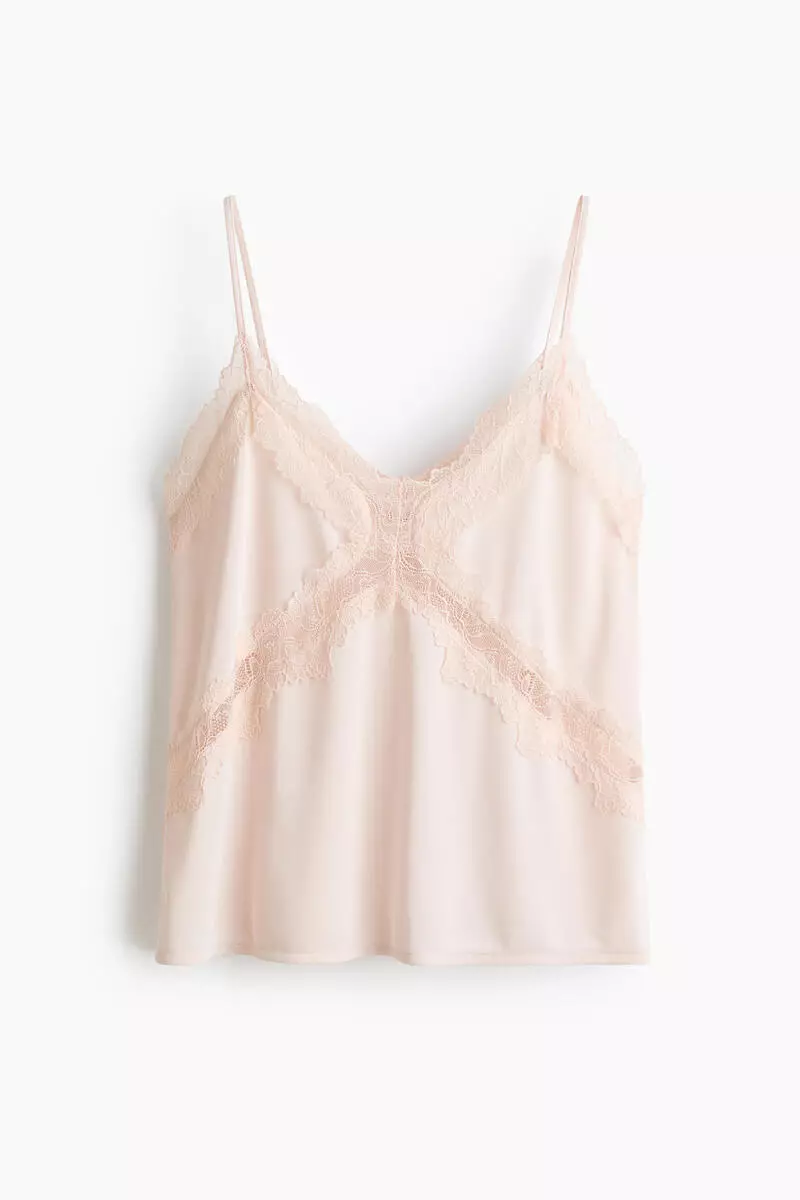 Lace-trimmed Ponte-di-Roma strappy top