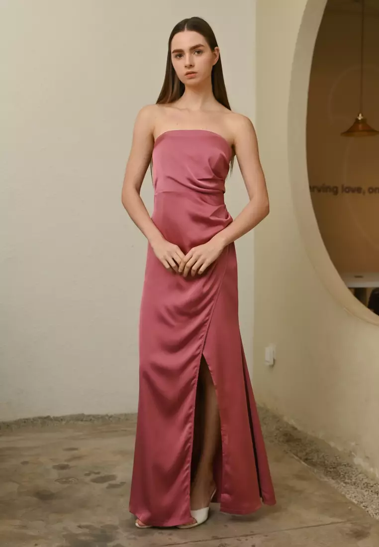 抹胸丝绸连衣裙