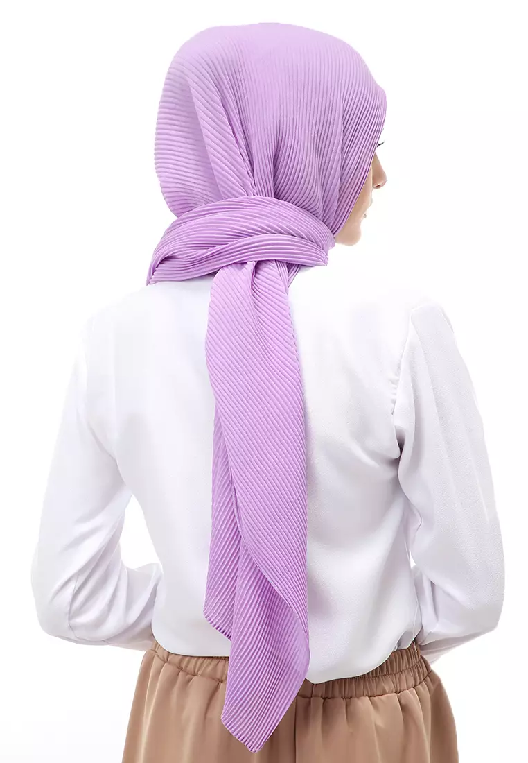 Melissa Pashmina Plisket Garis Hijab Wanita Relaxed Fit - Soft Lilac