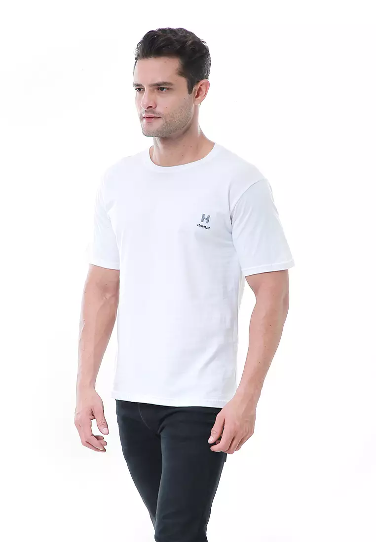 Aisley Atasan Pria Kaos Polos Lengan Pendek Casual T-Shirt Desain Simple Material Cotton ORIGINAL - White