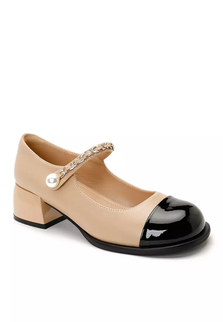 4CM Color Matching Pearl Strap Mary Jane Shoes TE3902-3