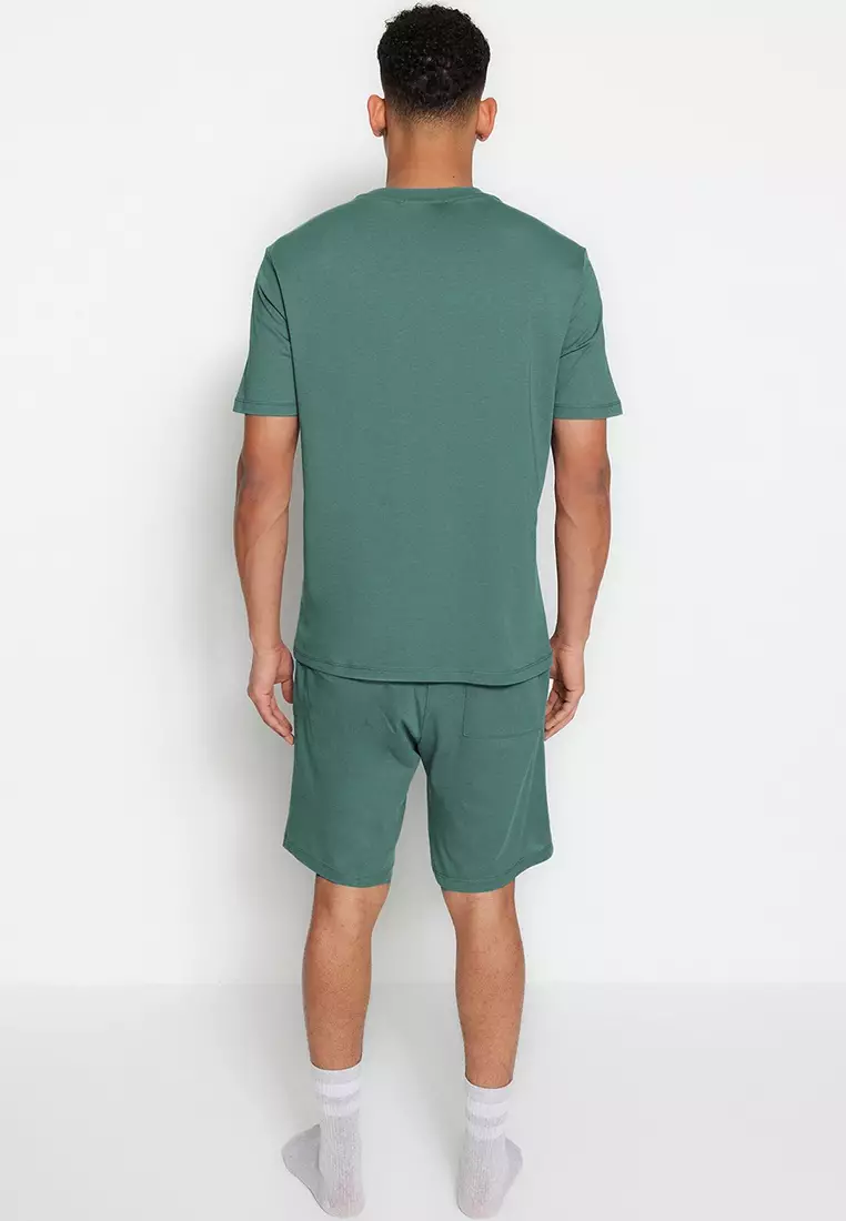 Green Regular Fit Printed Knitted Shorts Pajama Set TMNSS23PT00017