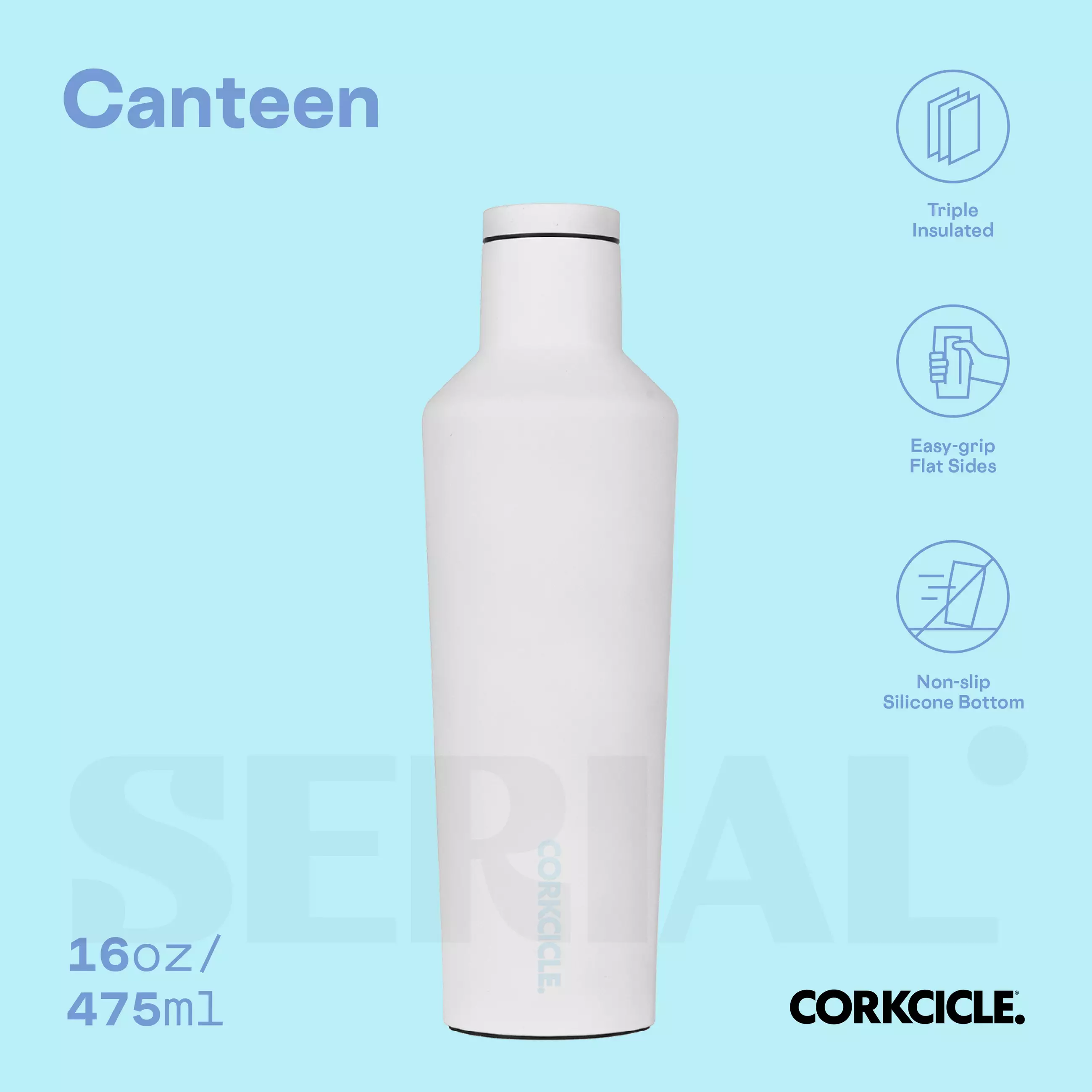 CORKCICLE® Canteen 16oz - Ceramic White / Powder Blue