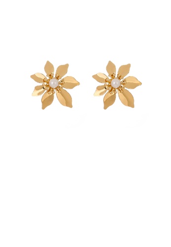 Glamorousky white Fashion Simple Plated Gold Flower Stud Earrings with Imitation Pearls CFB01AC89C839EGS_1