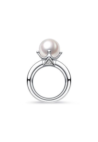LAZO DIAMOND white LAZO DIAMOND J'aime Crown Prong Baby Ring Pearl and Diamond Pendant in 9k White Gold 0E43FACCC1BF04GS_1