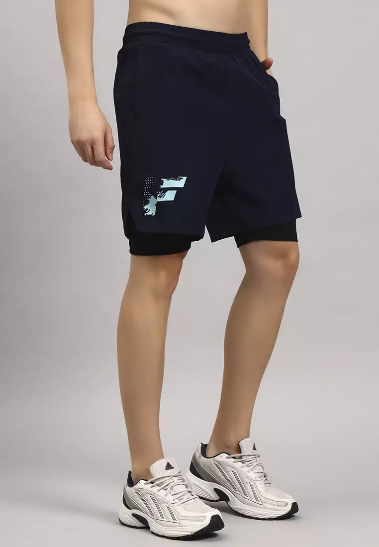 Celana Pendek Latihan/Gym Pria Lapisan Ganda Navy