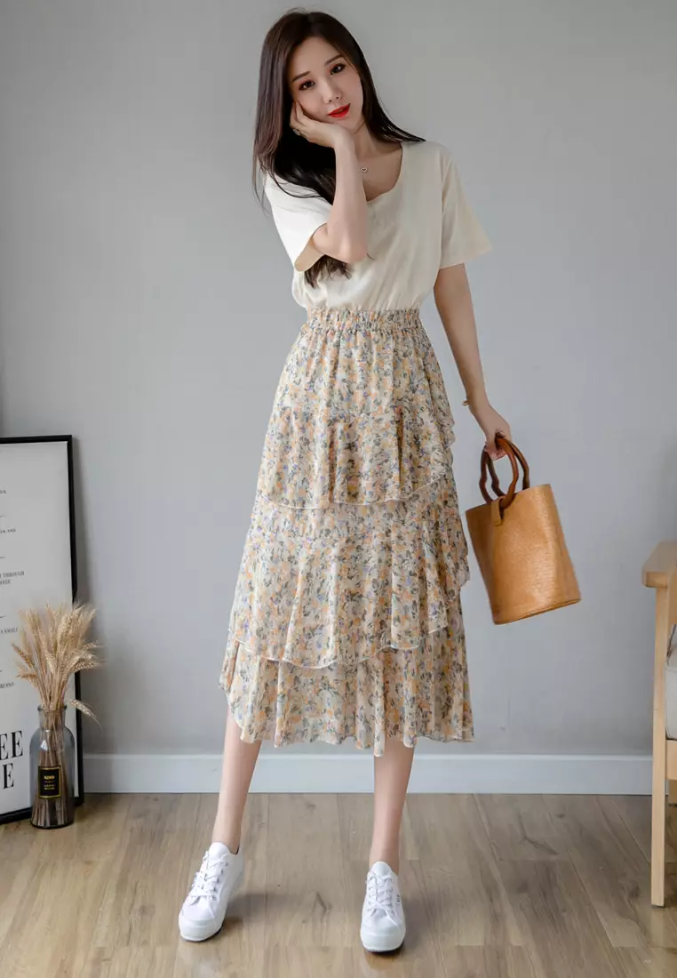 Buy Halo Printed Ruffle Chiffon Skirt 2023 Online ZALORA Singapore