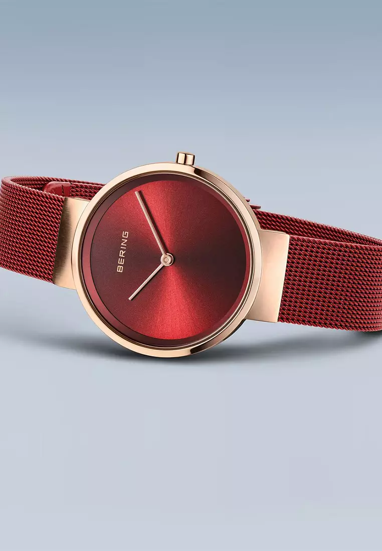 Women's Red Steel Mesh Bracelet and Red Dial Quartz Watch - 14531-363