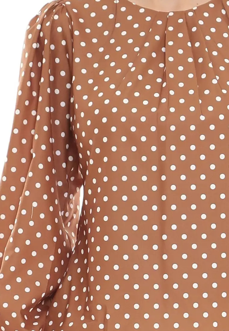 Christina Polka Dot Blouse in Latte Brown