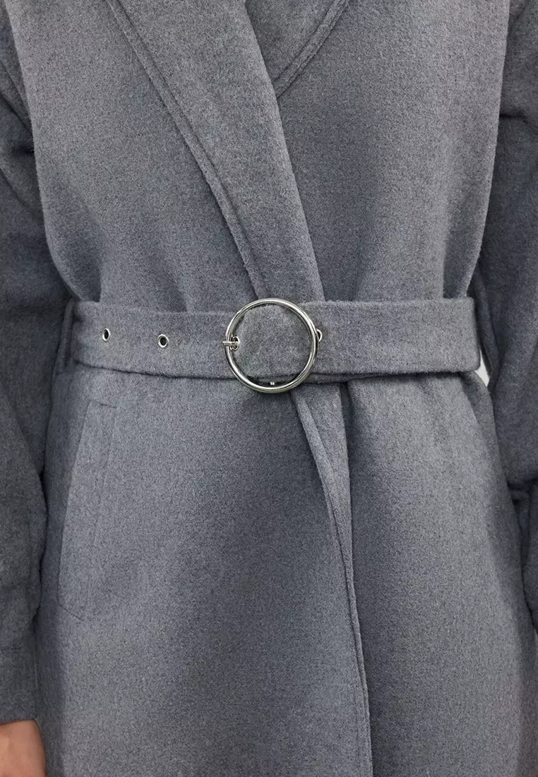 Gray Buckle Detailed Belted Regular Coat TWOAW20KB0029