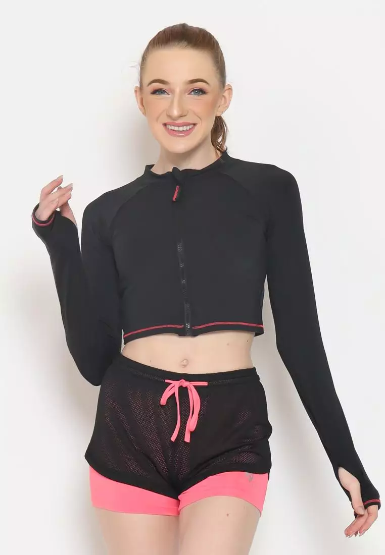 Fitwear - Jaket Crop Zip Front Olahraga Sepeda / Berenang ZENDAYA SLIMFIT LS - PINK