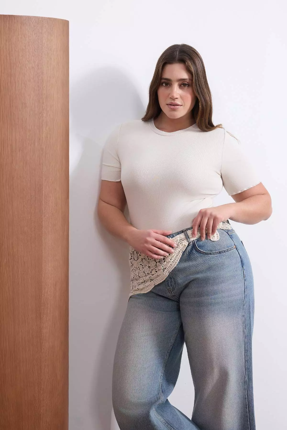 Wardrobe Essentials Stone Neckline Piped Detail Soft Keys Knitted Large Size Blouse Tbbss26Af00025