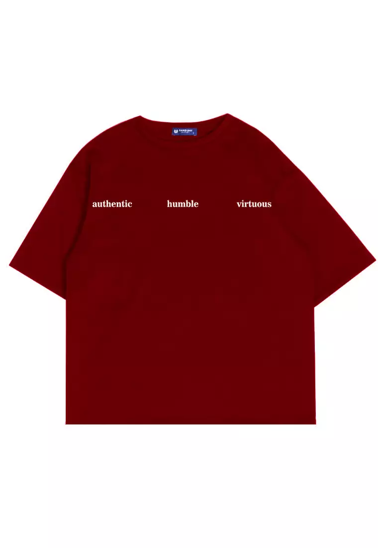 MTV72 kaos oversize bahan tebal putih scuba pria distro "virtuous authentic" maroon