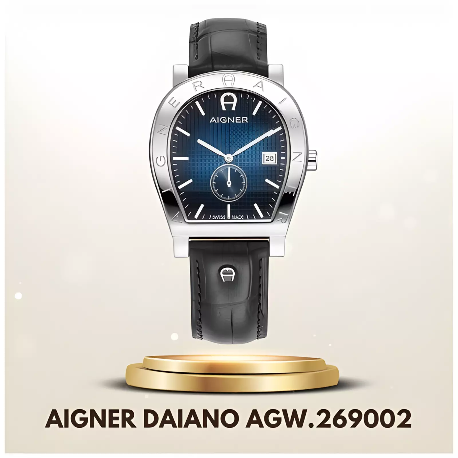 Aigner Daiano - Jam Tangan Analog Pria - Blue Pattern Dial - Black Leather Strap - AGW.269002