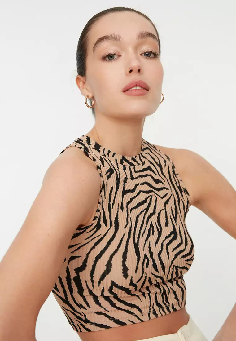 Print Fitted Crop Top