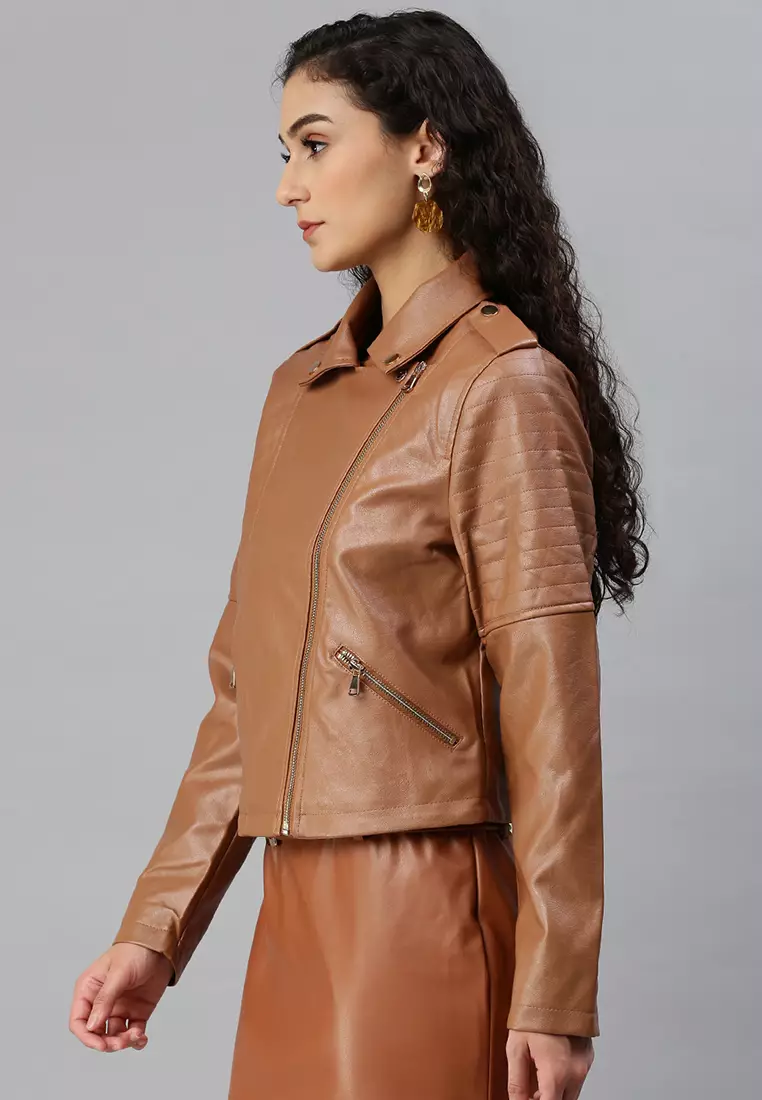Buy London Rag Coffee Faux Leather Biker Jacket 2024 Online
