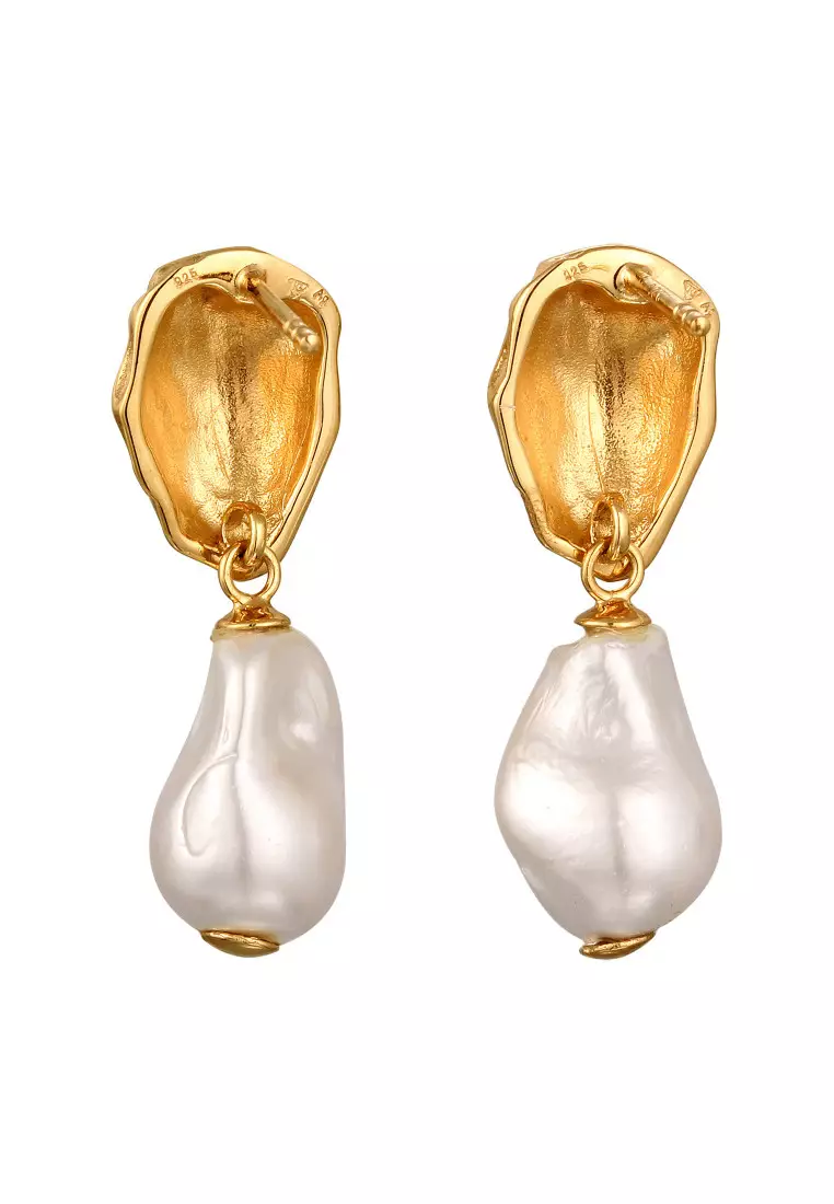 Anting Perhiasan Perak 925 Wanita Simbol Stud Shell Pearl Gold Plated