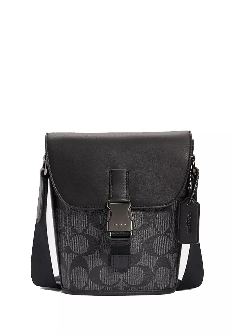 Coach C3134 Track Small Flap Crossbody in Charcoal Signature