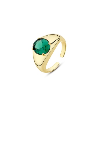 Glamorousky green 925 Sterling Silver Plated Gold Fashion Simple Geometric Adjustable Open Ring with Green Cubic Zirconia A2A55AC4259316GS_1