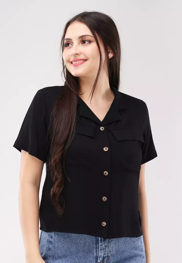 Single Twill Woven Short Sleeves Blouse