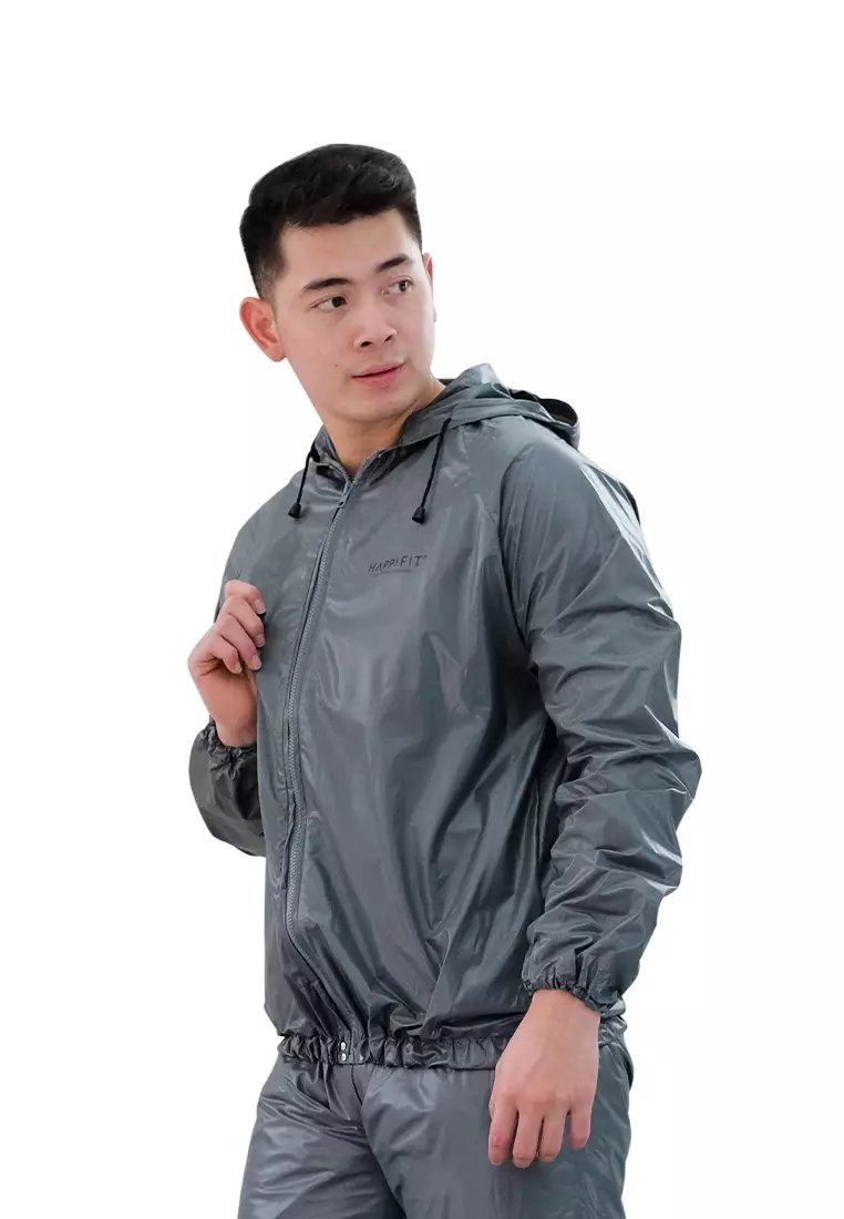 HAPPYFIT SAUNA SUIT TOP WITH ZIPPERHOOD GREY - TOP ONLY