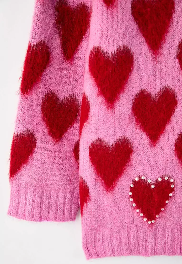 Plus Size Heart-Pearl Cardigan