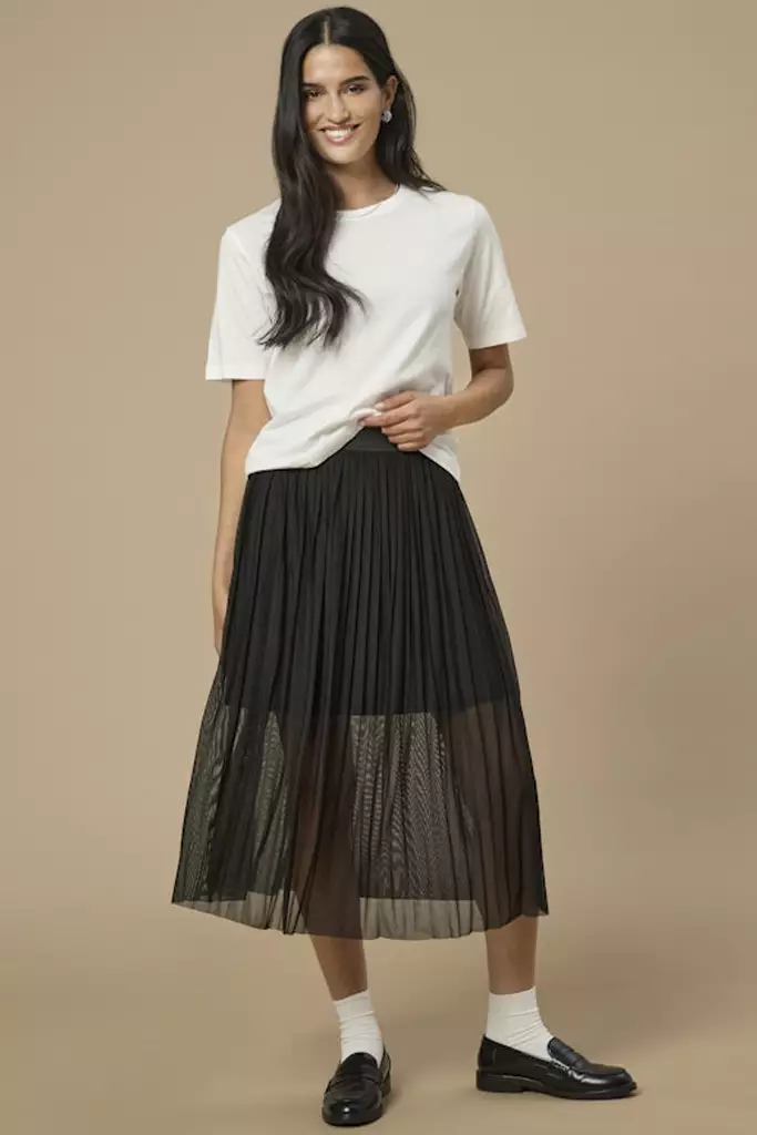Pleat Mesh Jersey Skirt