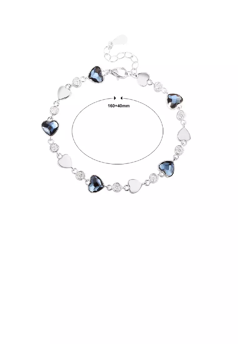 925 Sterling Silver Simple Romantic Heart Blue Cubic Zirconia Bracelet