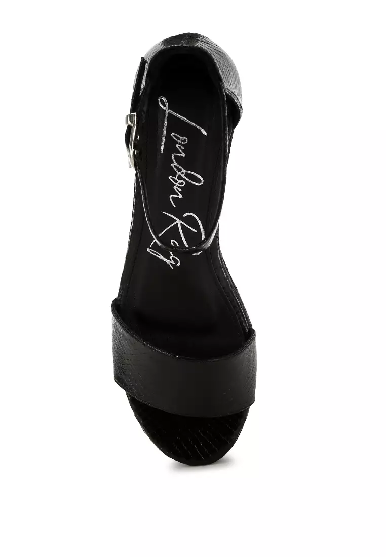 Black Faux Leather Snake Wedge Espadrilles