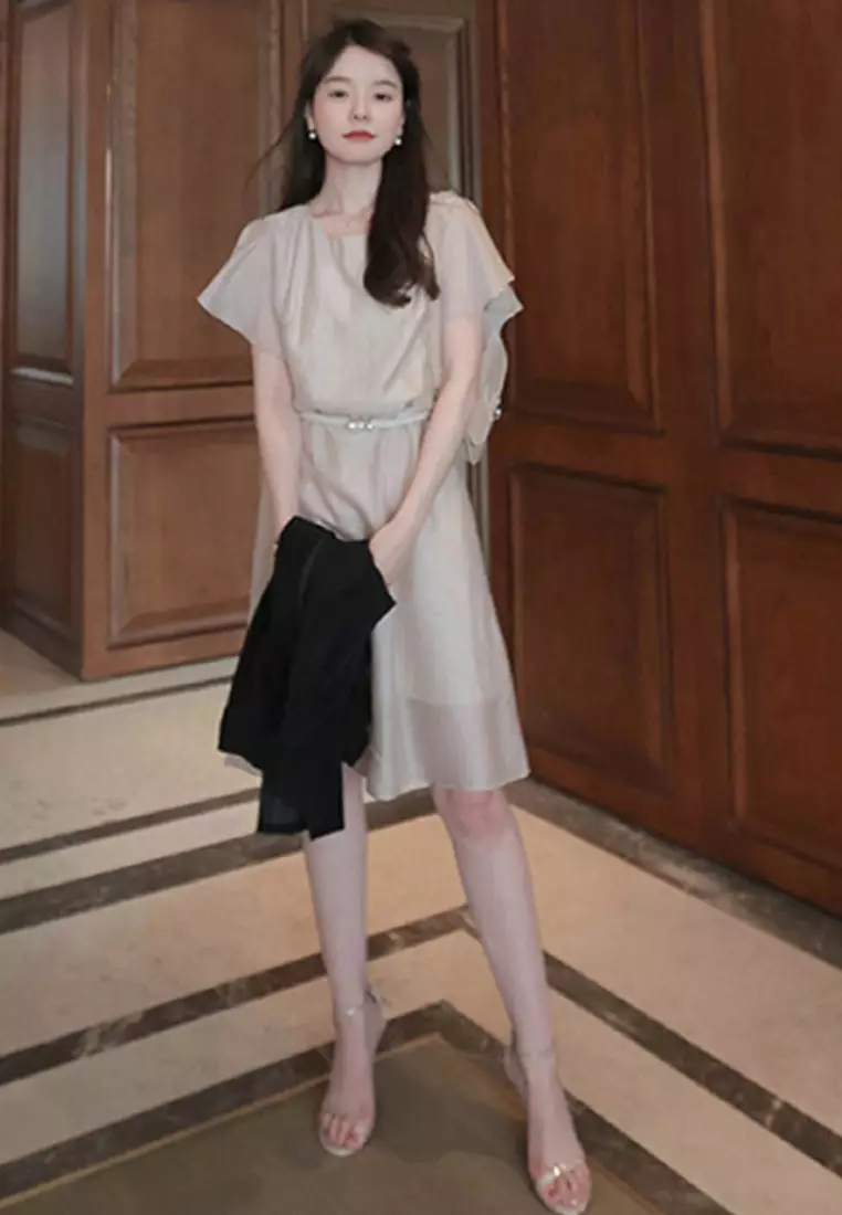 2025 S/S Fairy Style Age reducing solid color ruffle waist One-Piece Dress A23021514