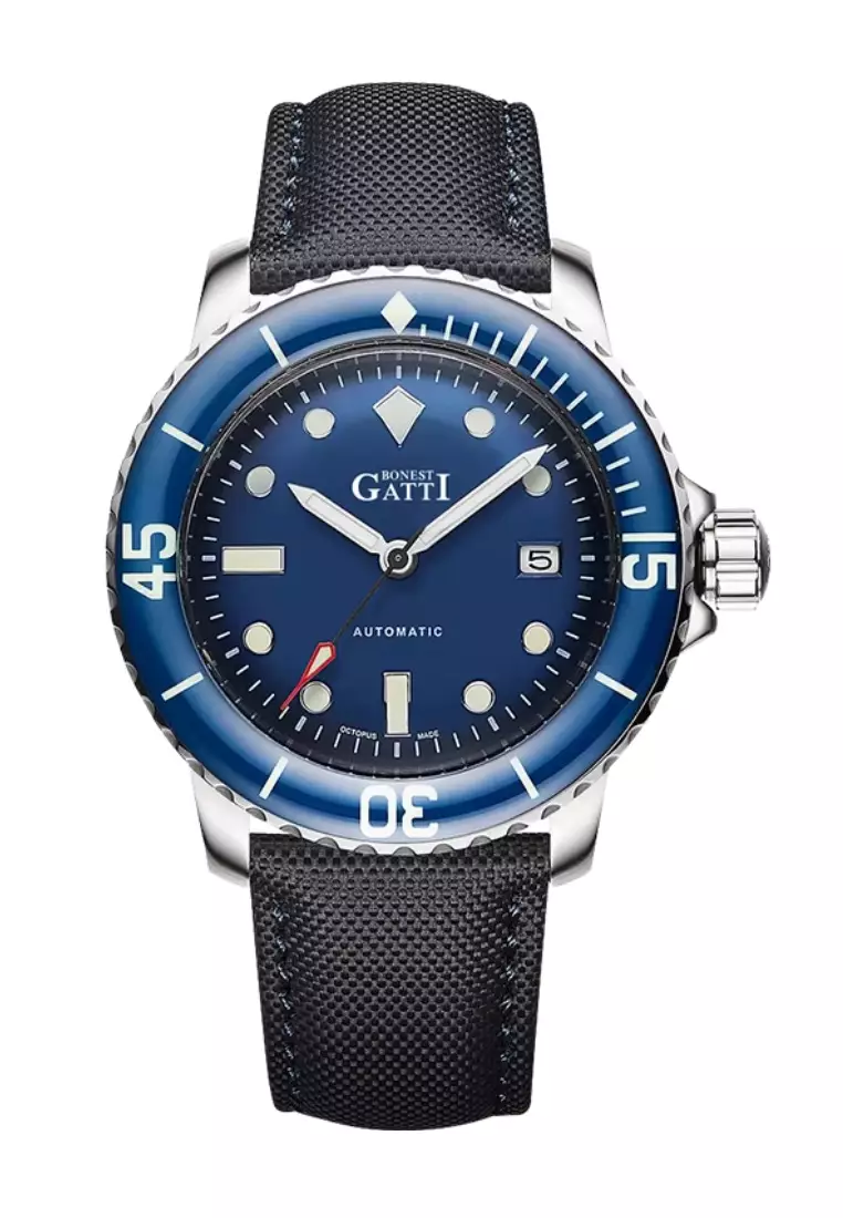 自動中性不鏽鋼手錶，皮革錶帶