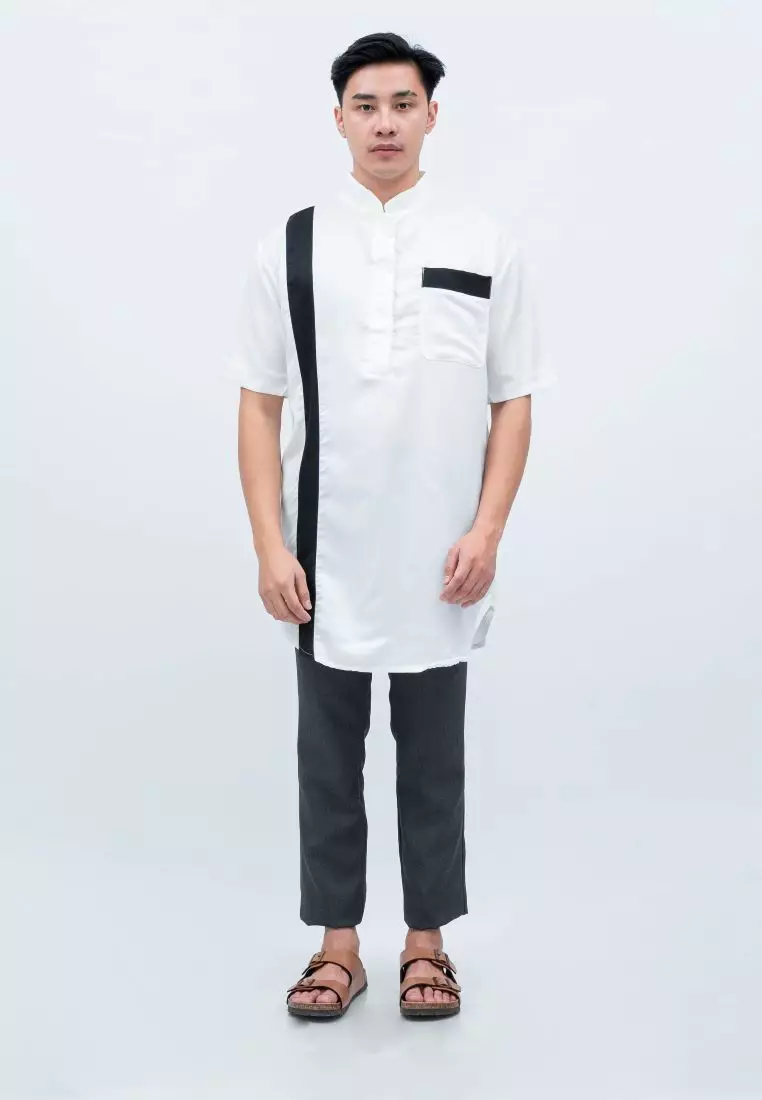 Baju Koko Kurta Pakistan Lengan Pendek Muslim Gamis Pria Houseofcuff J PUTIH