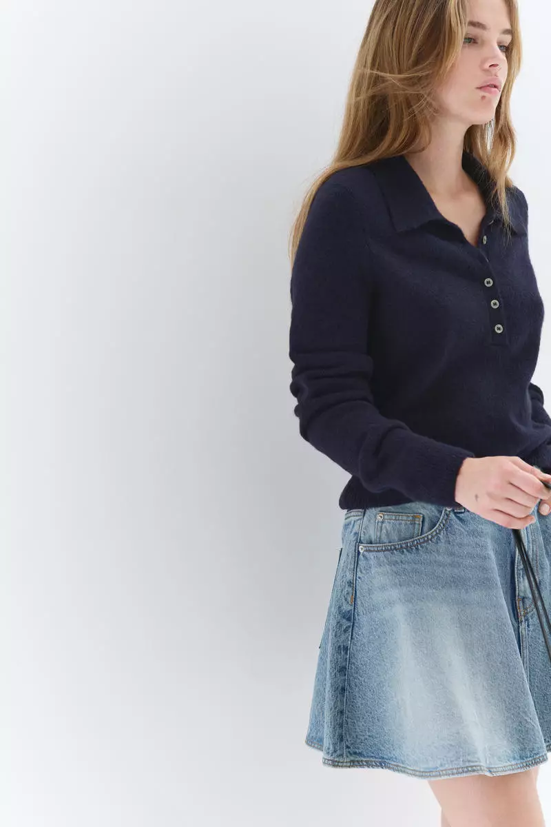 Flared denim mini skirt