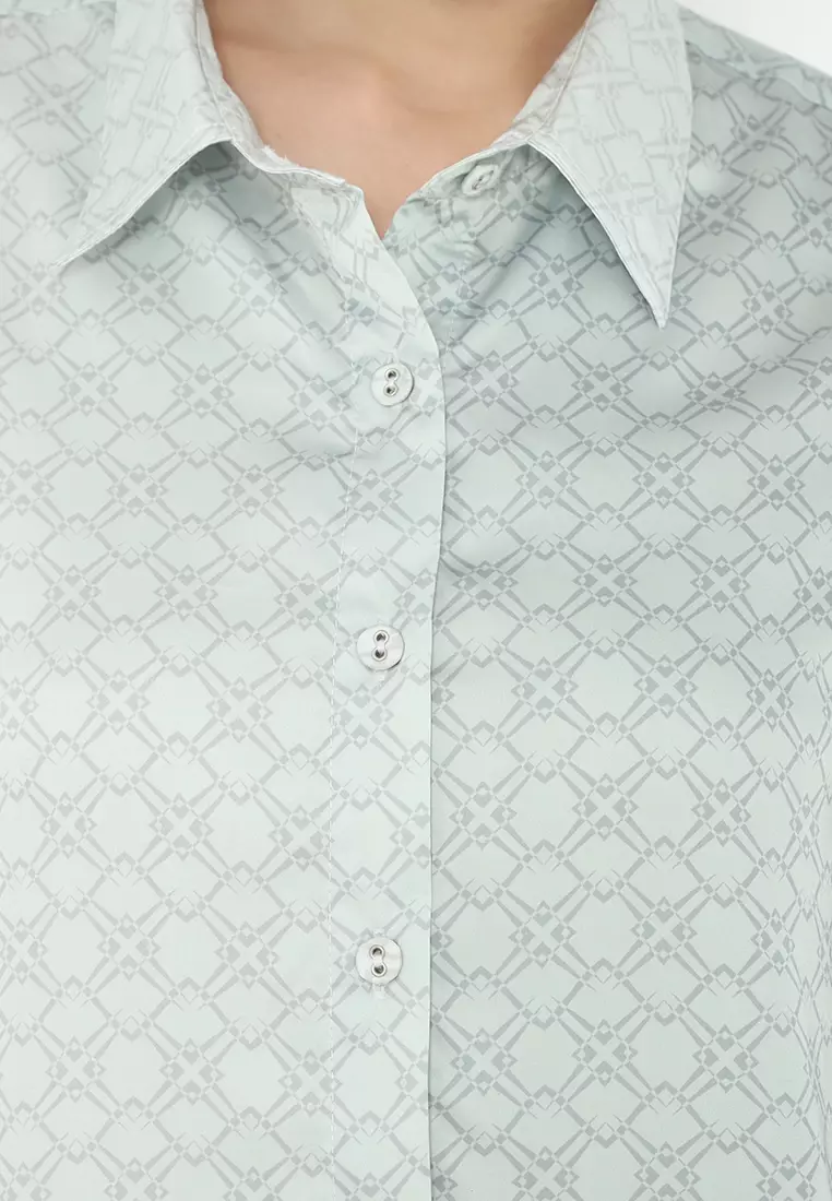 Shirt With Monogram Pattern in blue By Brilliant Girl Warna BIRU