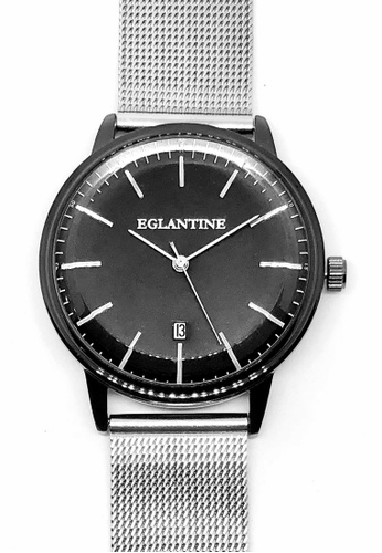 EGLANTINE black and silver EGLANTINE® Paname 40mm Unisex IP Black Alloy case Quartz Watch, black dial on Steel Milanese Bracelet E10E2ACCA02286GS_1