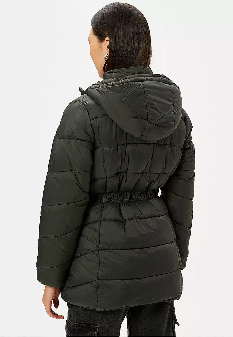 Puffer Hooded Belt Jacket