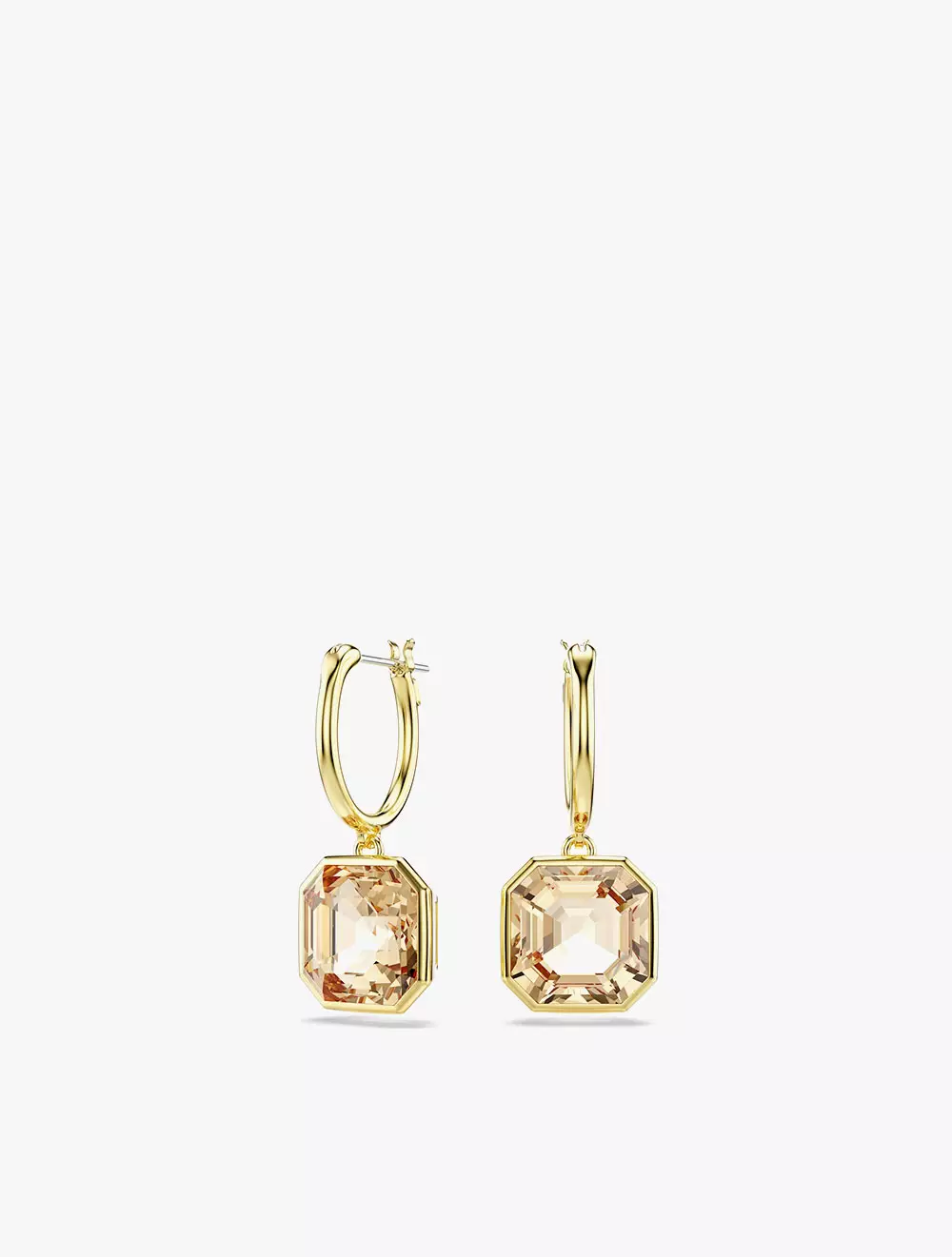 Millenia drop earrings, Square cut, Caramel, Gold-tone plated