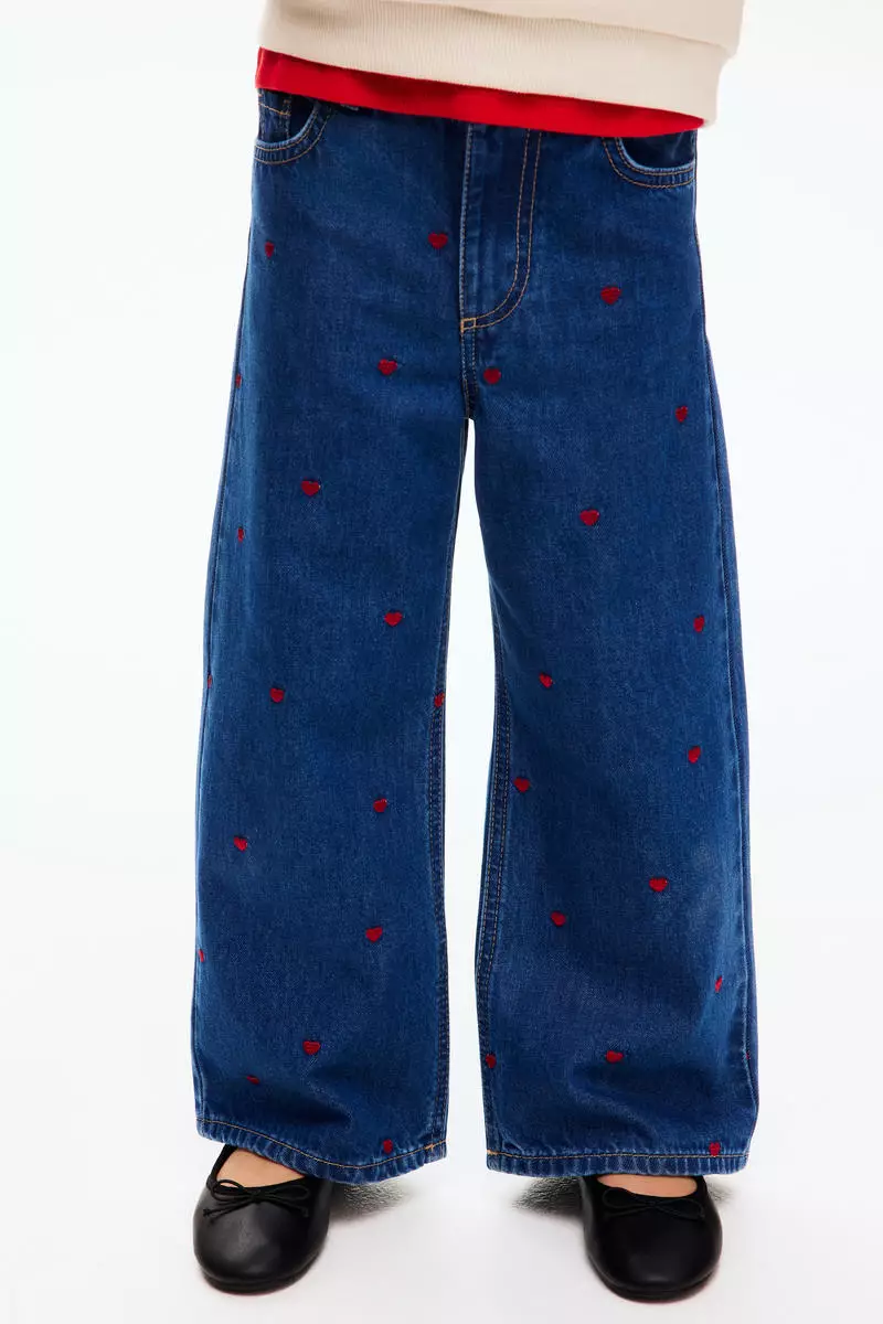 Motif-detail Wide Leg Jeans