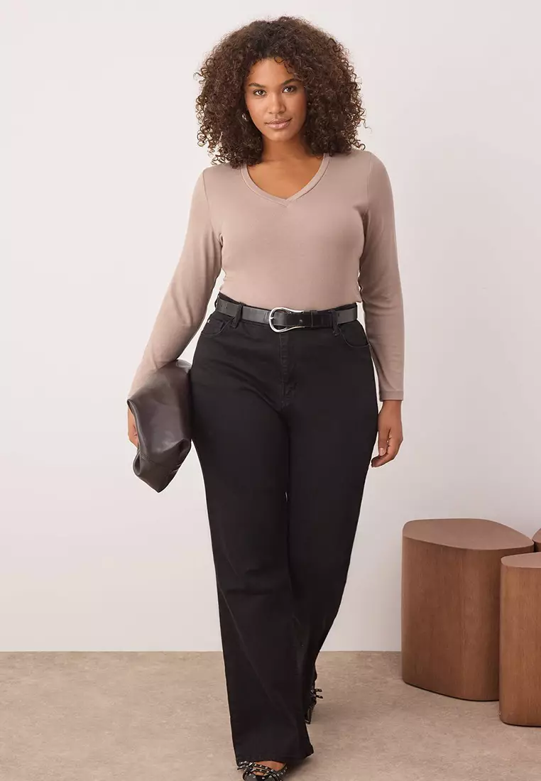 Mink Premium Soft Fabric V-Neck Fitted/Fits Body Flexible Knit Plus Size Blouse