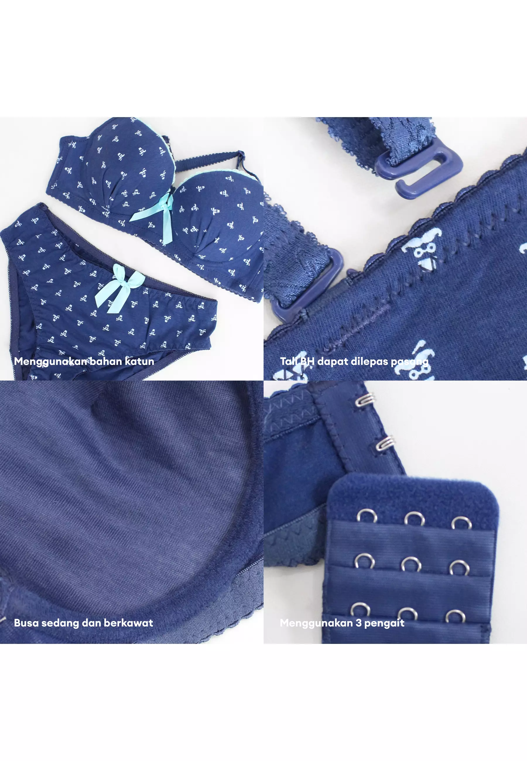 You've (YouHave) BH Set Bra Set Wanita Kawat Busa Sedang Cup B Kait 3 200026