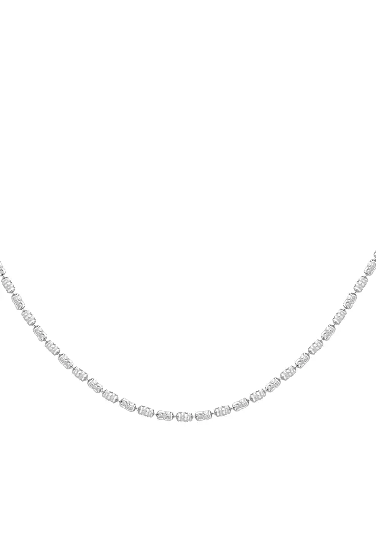 Tomei Sparkling with Laser Necklace, Unisex White Gold 585