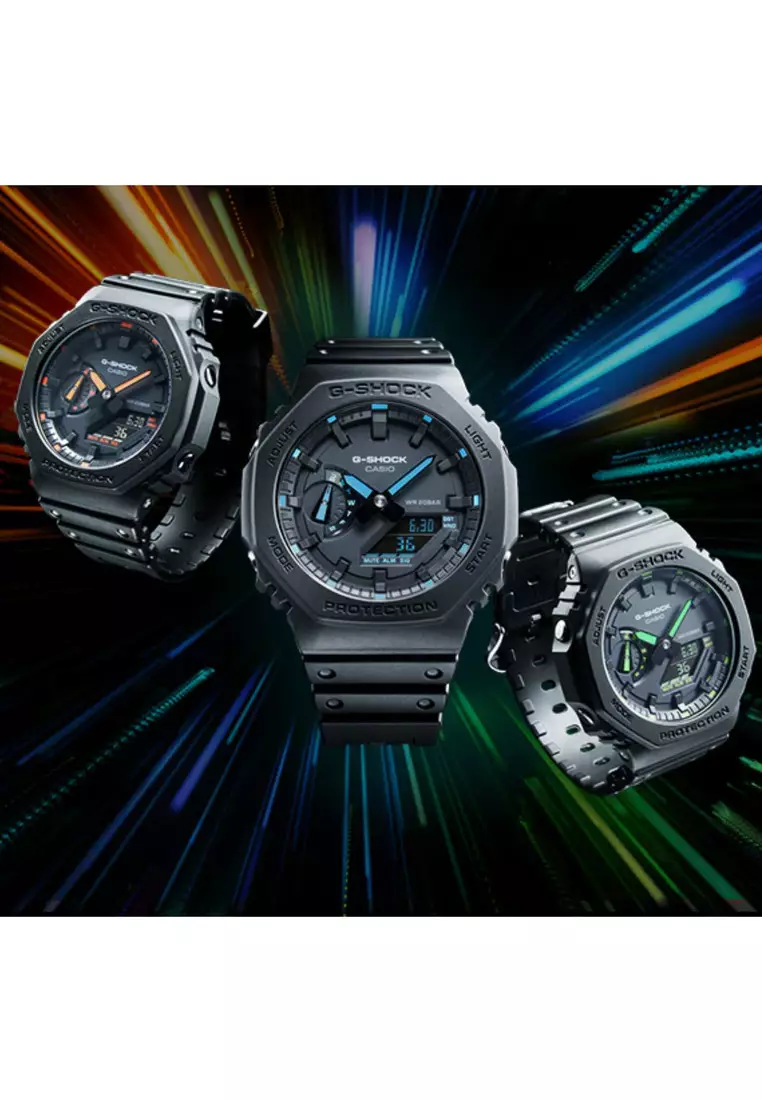 Men's Analog-Digital Watch Neon Series TMJ Carbon Core Guard Black Resin Sport Watch GA-2100-1A2