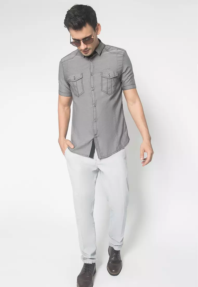 LGS - Kemeja Casual Pria - Double Pocket - Abu - Slim Fit - JSH.391.S1070F.817.C